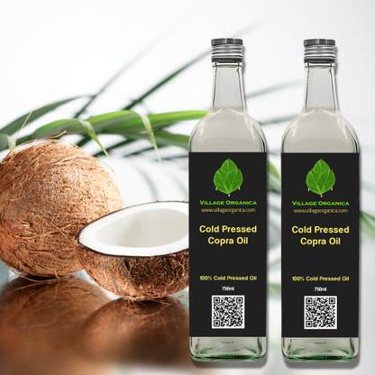 Village Organica Cold Pressed Copra Oil | Dried Coconut Oil | For Cooking | For Hair Growth | For Massage and Moisturiser |For Skin |Coconut Oil|Pure & Unadulterated | Natural |Chemical Free | Coconut Oil Glass Bottle