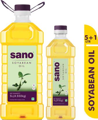 Sano Cold Pressed Soyabean Oil Pure Natural Nutrient-Rich stretches your lifespan5+1L Soyabean Oil Plastic Bottle