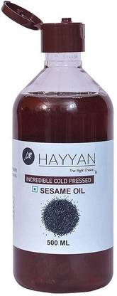 HAYYAN Cold Pressed Black Sesame Oil - 100% Pure Edible Til ka Tel - 500 ml Sesame Oil Plastic Bottle
