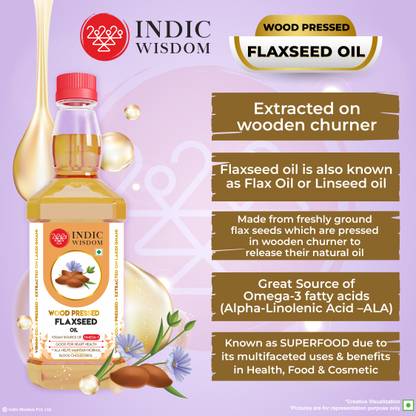 IndicWisdom Wood Pressed Flaxseed Oil (Cold Pressed - Extracted on Wooden Churner) Extract Oil Plastic Bottle