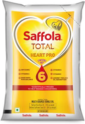 Saffola Total Refined Cooking Rice Bran & Safflower Blended Oil Pouch