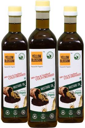 YELLOW BLOSSOM COMBO OF 3 pure and organic cold pressed Mustard Oil Plastic Bottle