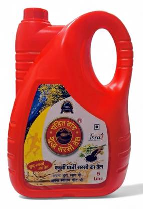 Pandit Brand Premium Kachi Ghani Mustard Oil Canmustard Oil 5 leter Mustard Oil Can
