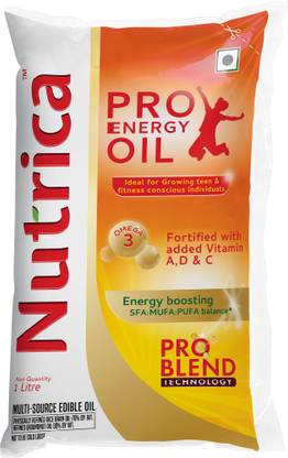 Nutrica Pro-Energy Oil 1 Litre Pouch | Blend of Rice Bran & Groundnut | Blended Oil Pouch