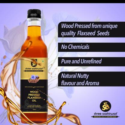 SHREE AASHIRWAD Extra Virgin Flax Seed Oil,Cold Pressed,High in Omega 3-6-9 - 500Gram Flaxseed Oil PET Bottle