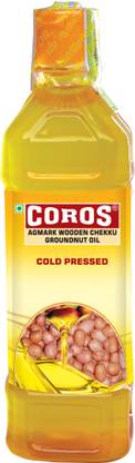 Coros oil COLD PRESSED WOODEN CHEKKU GROUNDNUT OIL 500 ML Groundnut Oil Plastic Bottle