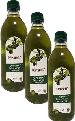 Kinsfolk Organic Extra Virgin (( Imported Oil From Spain )) ((( PACK Of 3 ))) Olive Oil Plastic Bottle