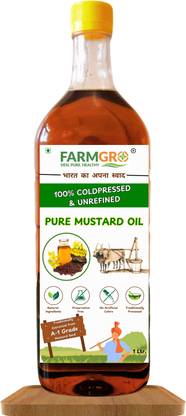 FarmGro Pure Mustard Oil 1L - 100% Cold Pressed and Unrefined Mustard Oil PET Bottle