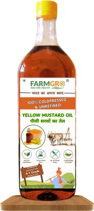 FarmGro Yellow Mustard Oil - 100% Cold Pressed and Unrefined Mustard Oil PET Bottle