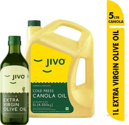 JIVO 5L + Extra Virgin 1L Olive Cooking Canola Oil Can