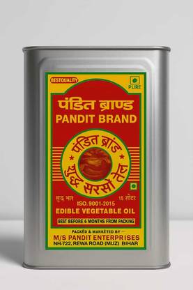 Pandit Brand PREMIUM KACHI GHANI MUSTARD OIL CANUMUSTARD OIL 15 LITTER TIN ( PACK OF 1) Vegetable Oil Tin