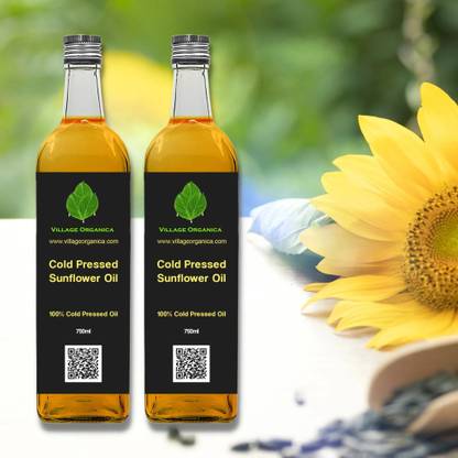 Village Organica Cold Pressed Sunflower oil | Vitamin A & Vitamin E | Edible Oil |For Cooking | Boosts immunity |Promotes healthy Digestive System | Pure, Unadulterated, Unrefined| Sunflower Oil Glass Bottle