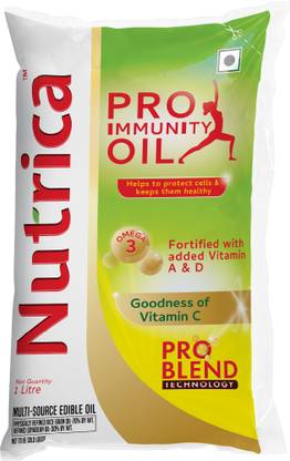 Nutrica Pro-Immunity Oil 1 Litre Pouch| Blend of Rice Bran & Soyabean | Blended Oil Pouch