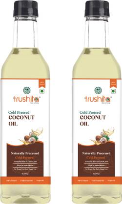 Trushita Cold Pressed Coconut Oil- 1 Ltr (Pack of 2)Kacchi Ghani Hair & Skin Care,Cooking Coconut Oil PET Bottle