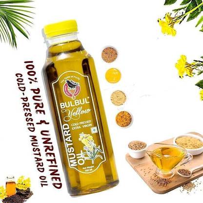 Bulbul Yellow Mustard Oil 1 Litre - Healthy Cold Pressed Yellow Mustard Oil for Cooking Mustard Oil Plastic Bottle