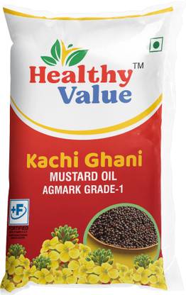 Healthy Value Kachi Ghani Mustard Oil 1 L Pouch | Healthy Sarson ka Tel | Pack of 1 Mustard Oil Pouch