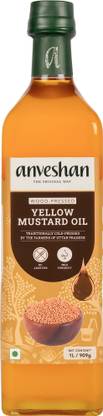 Anveshan Wood Cold Pressed Kacchi Ghani Mustard Oil Glass Bottle
