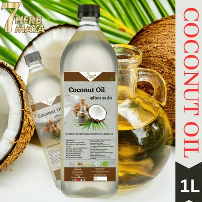7Herbmaya Cold Pressed Coconut Oil for Hair, Skin Care and Massage & Food Cooking Coconut Oil PET Bottle