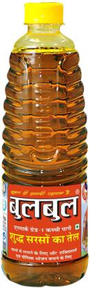 Bulbul Kachi Ghani Mustard Oil 1 Litre - Healthy Cold Pressed Mustard Oil for Cooking Mustard Oil Plastic Bottle