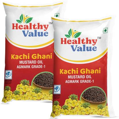 Healthy Value Kachi Ghani Mustard Oil 1 L Pouch Combo | Healthy Sarson ka Tel | Pack of 1 Mustard Oil Pouch