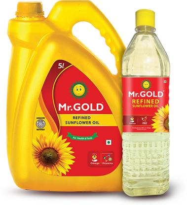 Mr.Gold Combo pack of 5L Can and 1L Pet Sunflower Oil Can