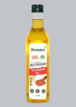Ecoeats Pure Unrefined Cold Pressed Ground Nut Oil 1 Litre - for Rich Aroma & Flavor Groundnut Oil Plastic Bottle