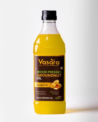 Vasara 1L Cold Pressed Groundnut Oil (Pure, Kachi Ghani/Wooden Chekku Ka Tel)- 1 Litre Groundnut Oil PET Bottle