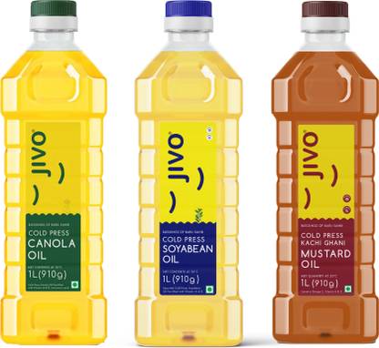 JIVO Canola Cold Press Edible Oil, Cold Press Soyabean Oil& Mustard Oil (1L Each) Canola Oil PET Bottle