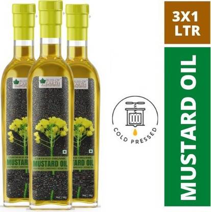 Bliss of Earth 3x1 LTR Certified Organic Mustard Oil For Cooking, Massage, Skin & Hair, Cold Pressed & Hexane Free Mustard Oil Plastic Bottle