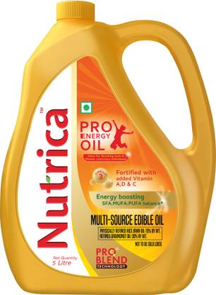 Nutrica Pro-Energy Oil 5 Litre | Fortified with Vitamins A, D & C | Boost Your Health | Rice Bran Oil Jar