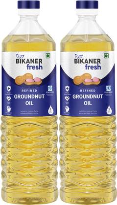 Bikaner Fresh Groundnut Oil 2 Litre Bottle (1 Litre x 2) Enriched with Vitamins A & D2 Oil Groundnut Oil Plastic Bottle