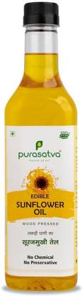PURASATVA Wood Pressed Sunflower Oil Pack of 1 , 1 Ltr for Cooking, Pure Cold Pressed Sunflower Oil PET Bottle