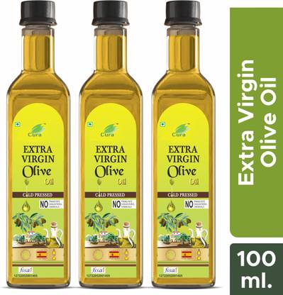 Cura Extra Virgin Olive Oil 100ml×3 | Cold Pressed, Pure & Natural for Healthy Living Olive Oil Plastic Bottle