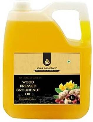 SHREE AANANTAM Cold Pressed Groundnut Oil - 5 Litre | Cooking Oil | Peanut Oil | Wood Pressed Groundnut Oil Can