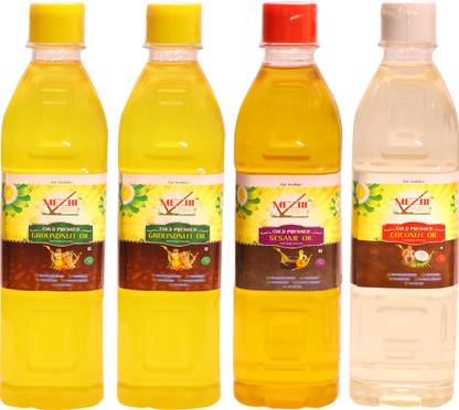 MEZHI Vaagai marachekku Cold Pressed Groundnut 500 ML*2 / Sesame & Coconut 500 ML Oil Groundnut Oil PET Bottle