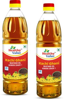 Healthy Value Kachi Ghani Pure Mustard Oil/Sarson Tel 1 Litre Bottle Combo | Mustard Oil PET Bottle