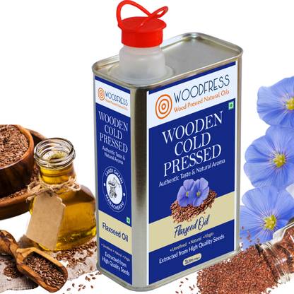 WOODFRESS Cold Pressed Flaxseed Oil (Omega 3 / Alsi / Flax Seed / Linseed / Javas / Jawas) for Cooking & Health Care - 100% Pure & Natural Flaxseed Oil Tin