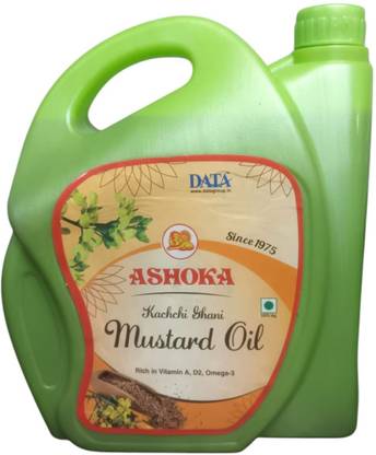 ASHOKA Kachi Ghani Pure Mustard Oil – 5LTR Can, Natural Aroma | Sarson Ka Tel Pack of 1 Mustard Oil Can