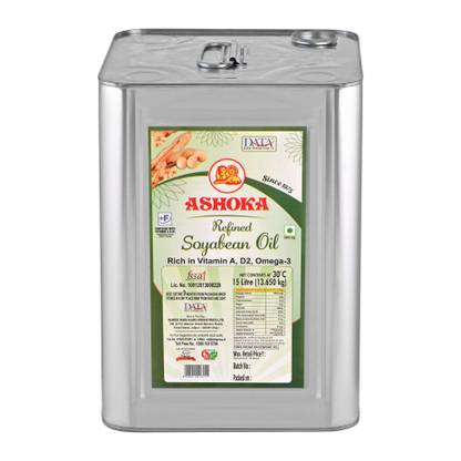 ASHOKA Refined Soyabean Oil -15 Ltr Tin Cooking/Frying/Baking Purpose, Pack of 1 Soyabean Oil Tin