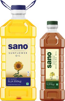Sano Sunflower Oil 5 Ltr and Mustard Oil 1 Ltr Mustard Oil PET Bottle