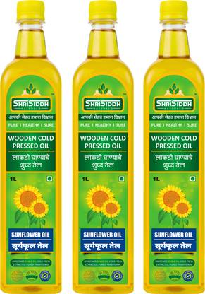 ShriSiddh Natural's Sunflower Oil Cold Pressed 100% Virgin Surajmukhi Suryful tel(1 ltr. Pack of 3) Sunflower Oil Plastic Bottle