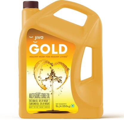 JIVO Gold Refined Oil Blend of Rice Bran oil & Sunflower Blended Oil Can  (5 L) at Rs. 649