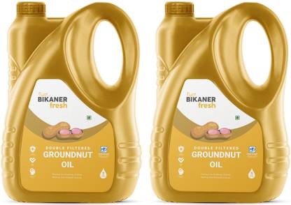 Bikaner Fresh Double Filtered Groundnut Oil 10 Litre Can (5 Litre x 2) Pure & Natural Oil Groundnut Oil Can