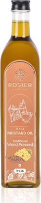 ROSIER Wood Pressed Organic Black Mustard Oil, Single Filtered, Natural and Healthy Mustard Oil Glass Bottle