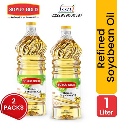 SOYUG PRIVATE LIMITED Soyug Gold Refined Soybean Cooking Oil 1 L(2 Bottle)-Edible Soya Oil,Refined Oil Soyabean Oil Plastic Bottle