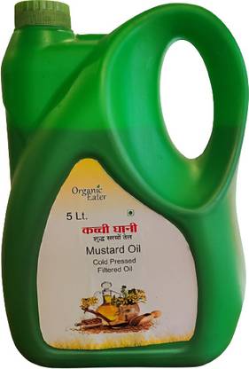 Organic Eater Mustard Oil 5 Ltr (Rai Ka Tel) Kachi Ghani Mustard Oil Glass Bottle