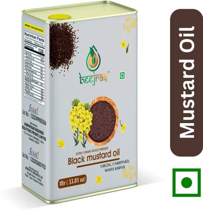 BeejRas Kachi Ghani Black Mustard Oil For Cooking | Chekku/kolhu |Skin & Hair Care| Pure Mustard Oil Tin