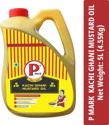 P Mark Mustard Oil P Mark Kachi Ghani Pure Mustard Oil, 5 Ltr Jar, Admark Grade 1 mustard Oil Mustard Oil Can