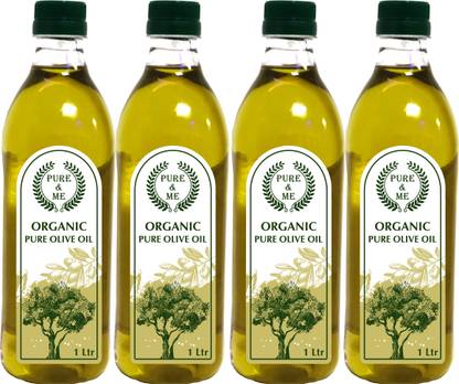 pure & me Organic Pure Olive Oil (( Imported Oil from Spain )) - 1 LTR Pack of 4 Olive Oil Plastic Bottle