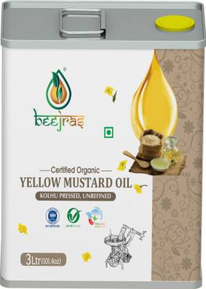 BeejRas Kachi Ghani Mustard Oil For Cooking | Yellow Mustard| Kolhu/Chekku| Cold Pressed Mustard Oil Tin